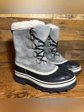 SOREL CARIBOU Women's Waterproof Boot Shale, Stone (Grey, Black) size 7.5